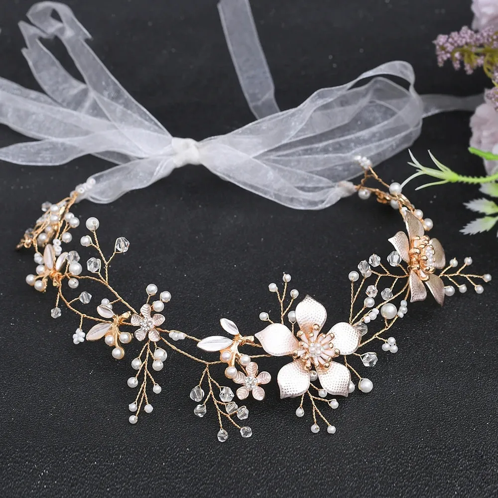 Pearl & Flower Bridal Hair Vine Headband
