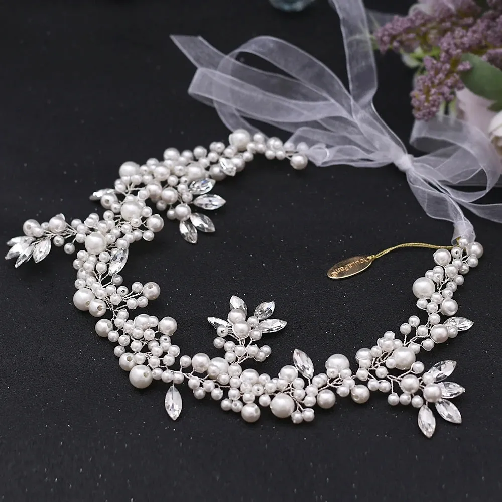 Pearl & Flower Bridal Hair Vine Headband