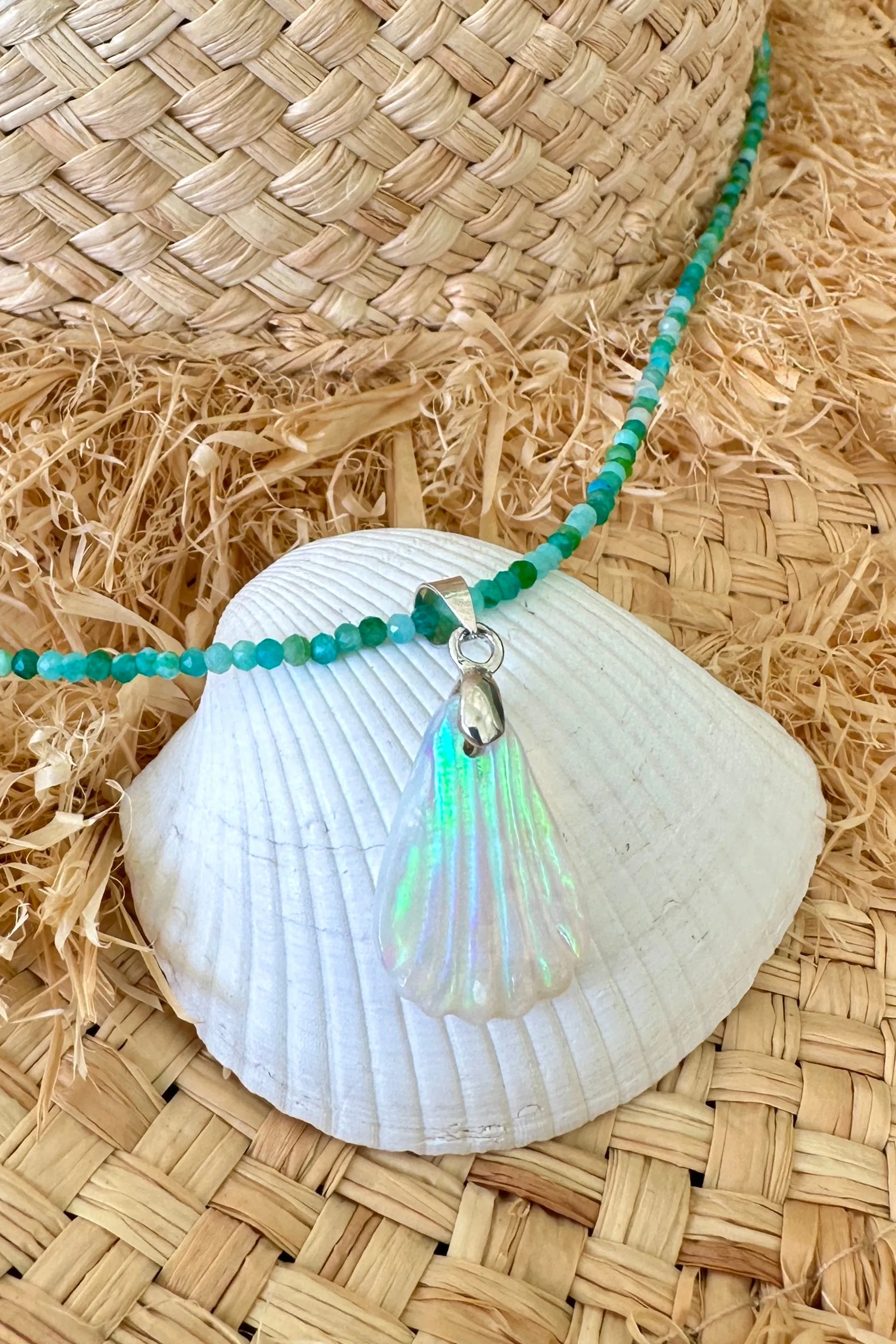 Pendant Australian Crystal Opal Carved on Amazonite
