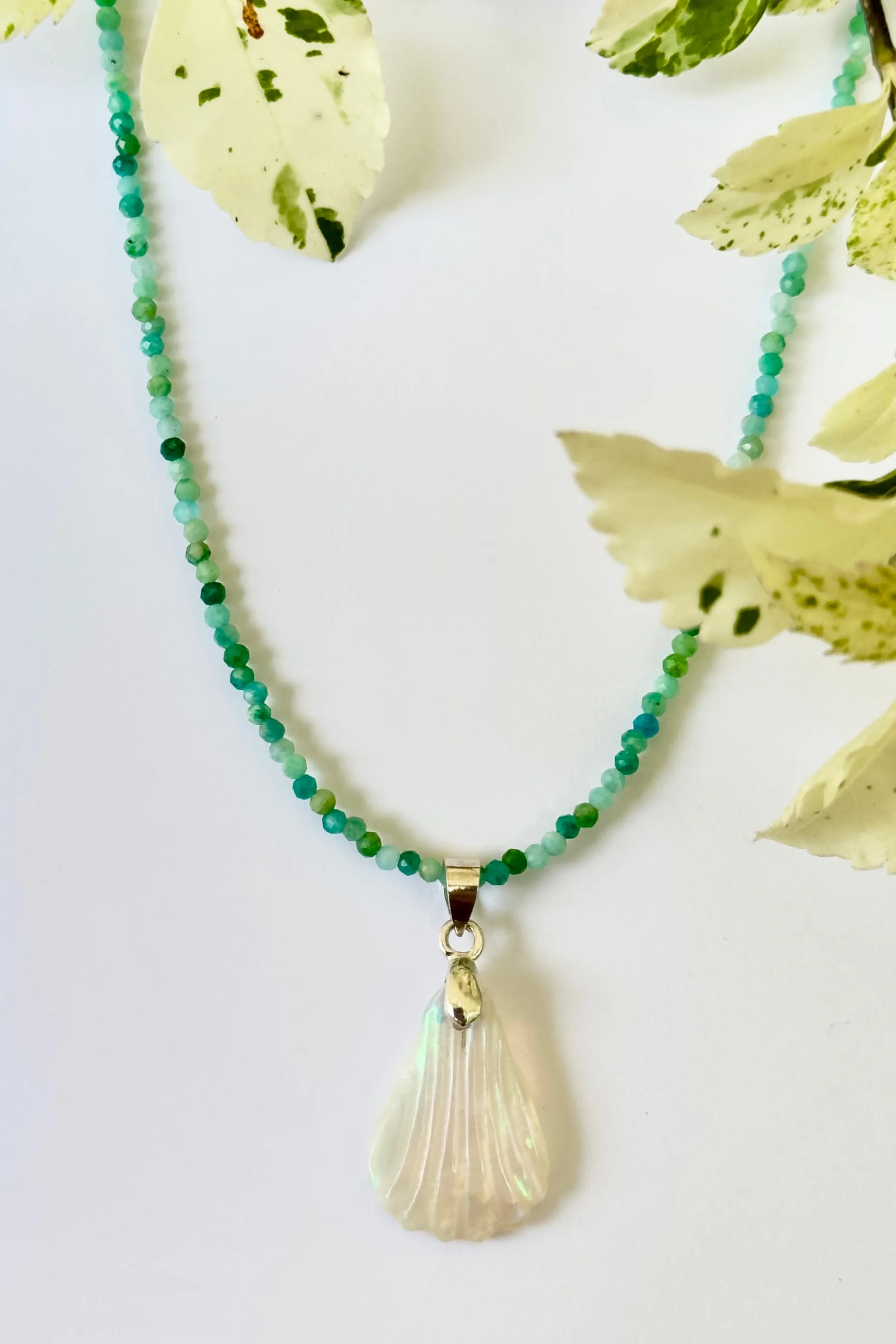 Pendant Australian Crystal Opal Carved on Amazonite