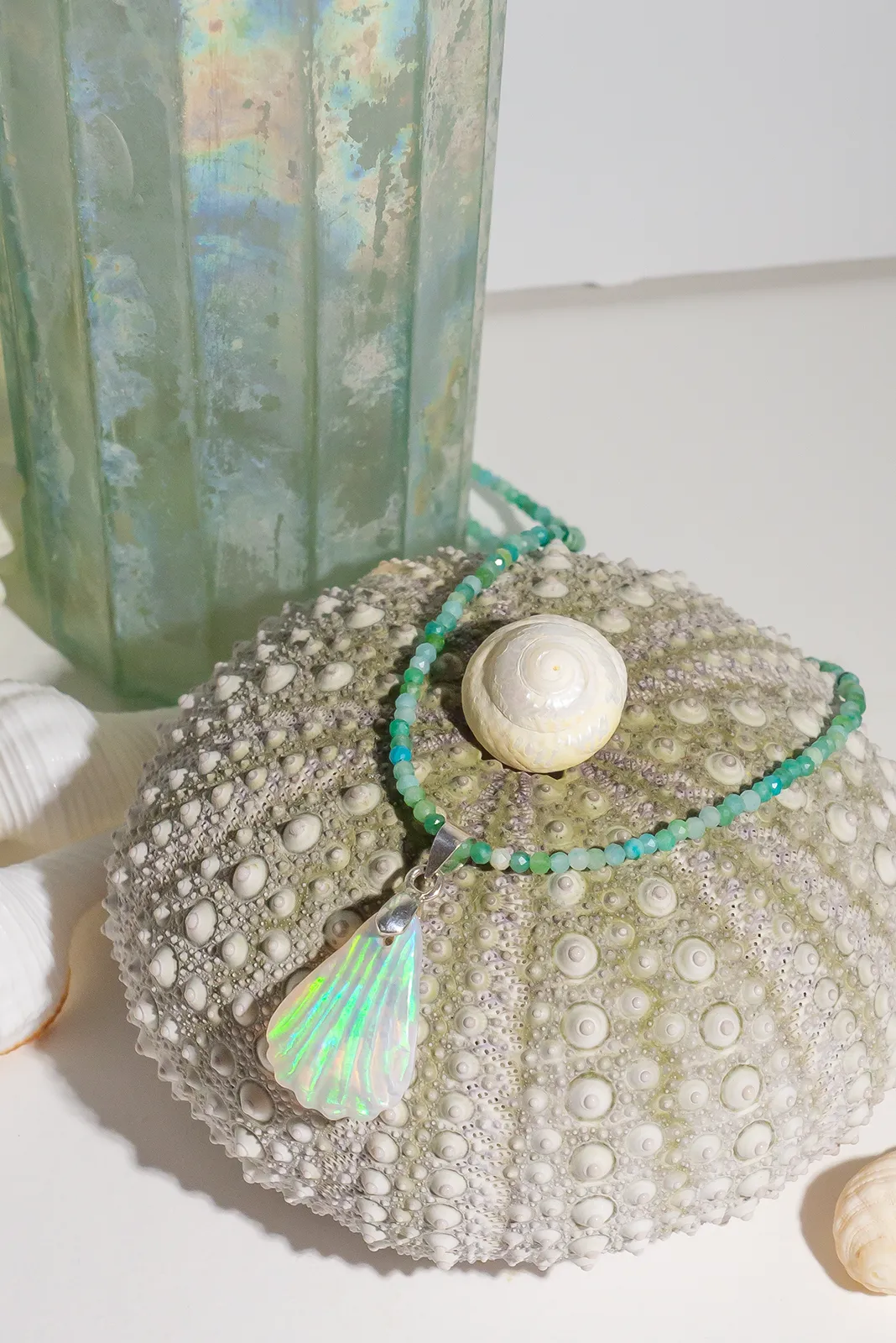 Pendant Australian Crystal Opal Carved on Amazonite