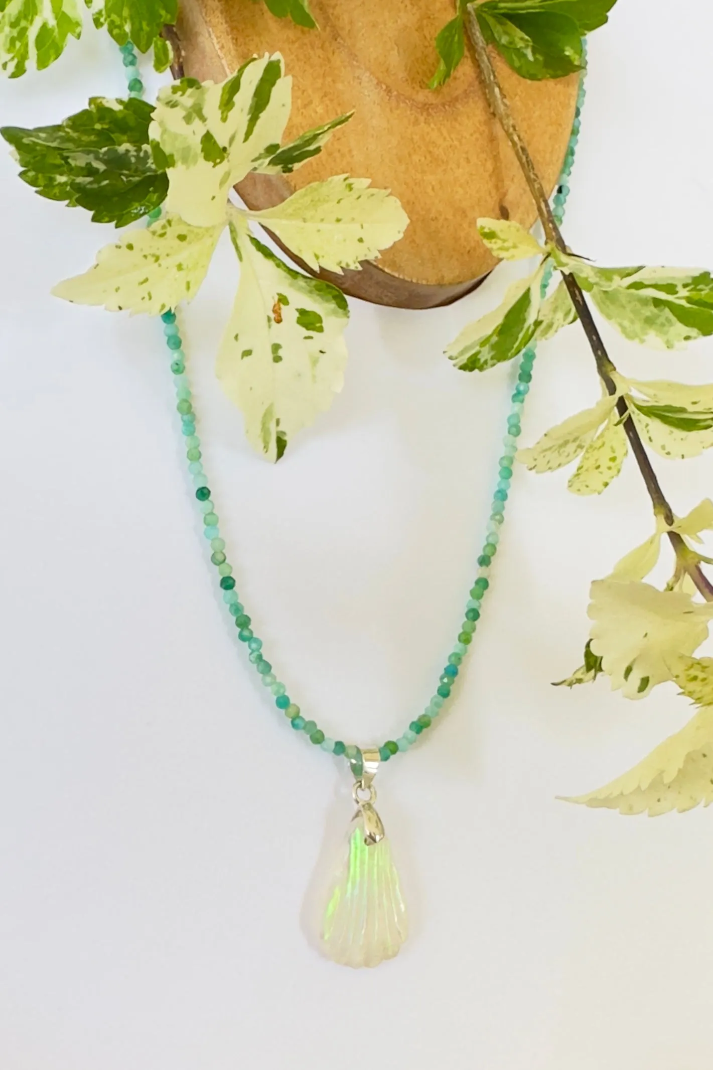 Pendant Australian Crystal Opal Carved on Amazonite