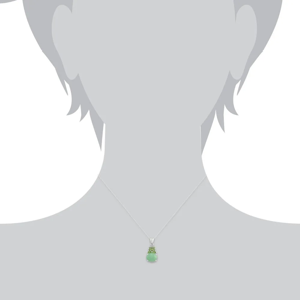 Pendentif Classique Argent 925 Jade Verte Cabochon et Péridot Style Cluster