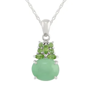 Pendentif Classique Argent 925 Jade Verte Cabochon et Péridot Style Cluster