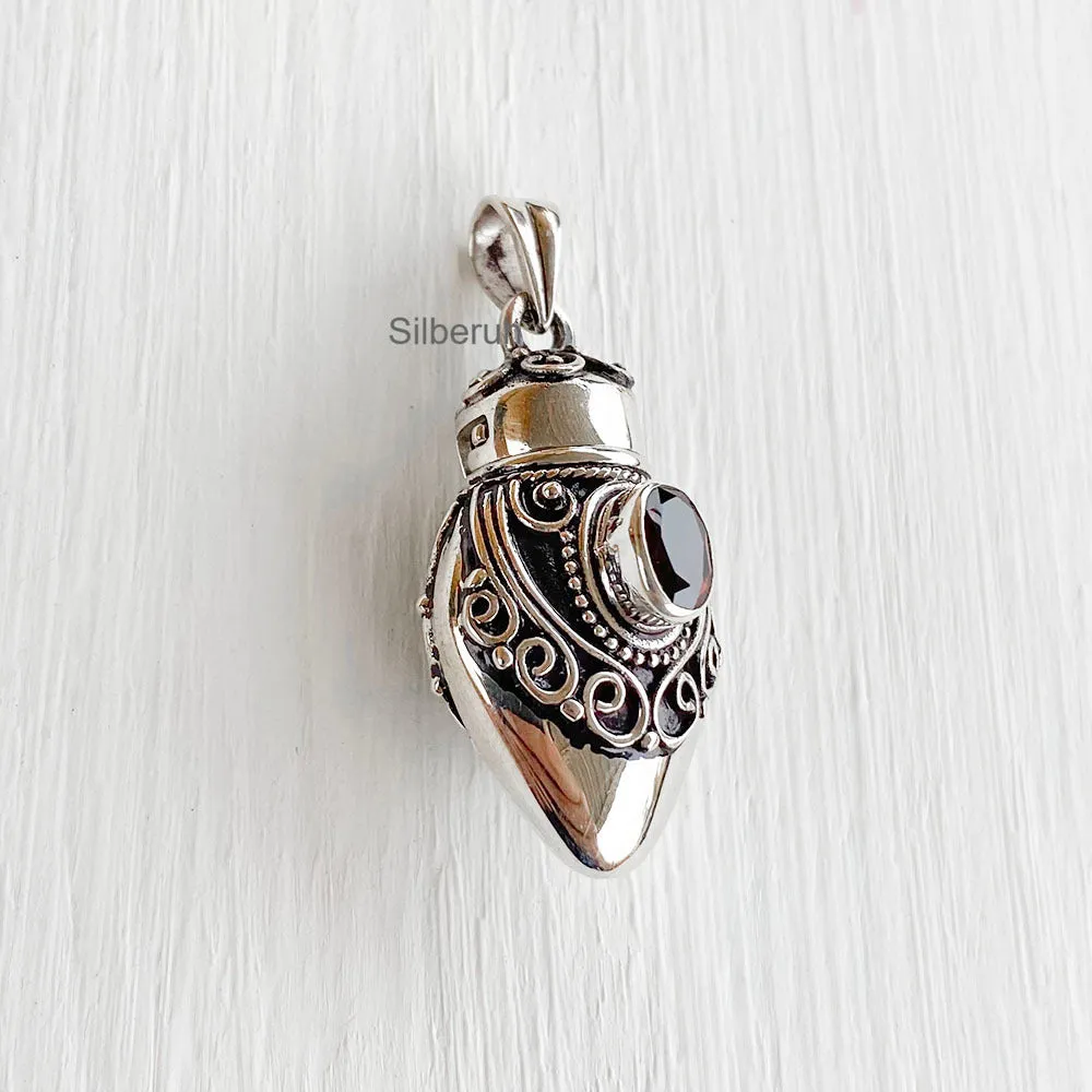 Perfume Bottle Garnet Silver Pendant