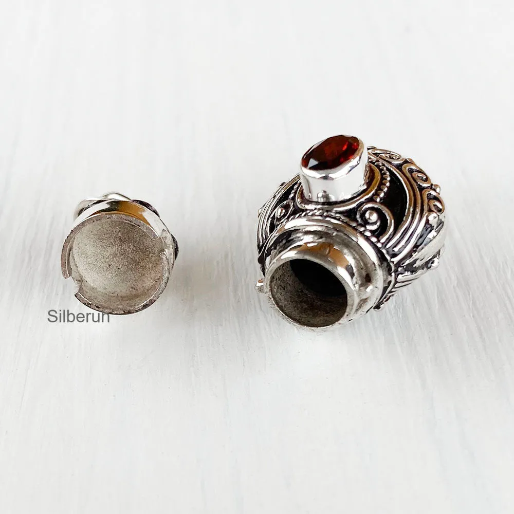 Perfume Bottle Garnet Silver Pendant