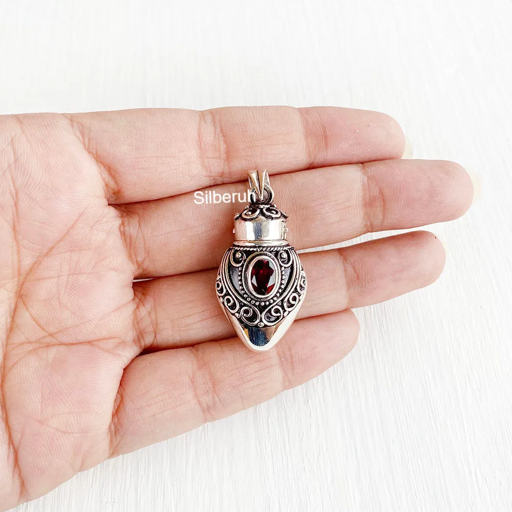 Perfume Bottle Garnet Silver Pendant
