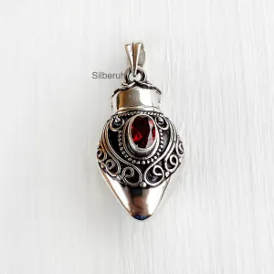 Perfume Bottle Garnet Silver Pendant