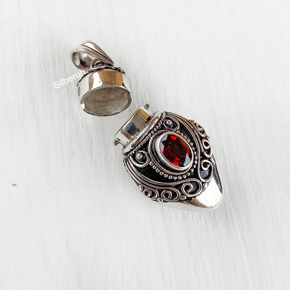 Perfume Bottle Garnet Silver Pendant