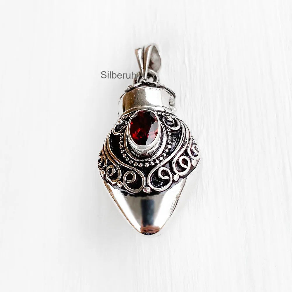 Perfume Bottle Garnet Silver Pendant