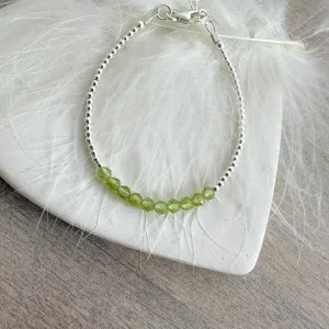 Peridot August Birthstone Bracelet, dainty stacking bracelet in sterling silver