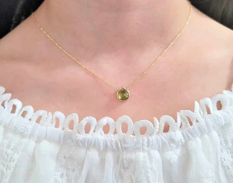 Peridot Heart Briolette Pendant Necklace