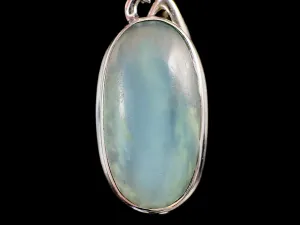 PERUVIAN OPAL Crystal Pendant - Genuine BLUE Opal Oval Cabochon with a Polished Finish and Set in a Sterling Silver Open Back Bezel, 52904