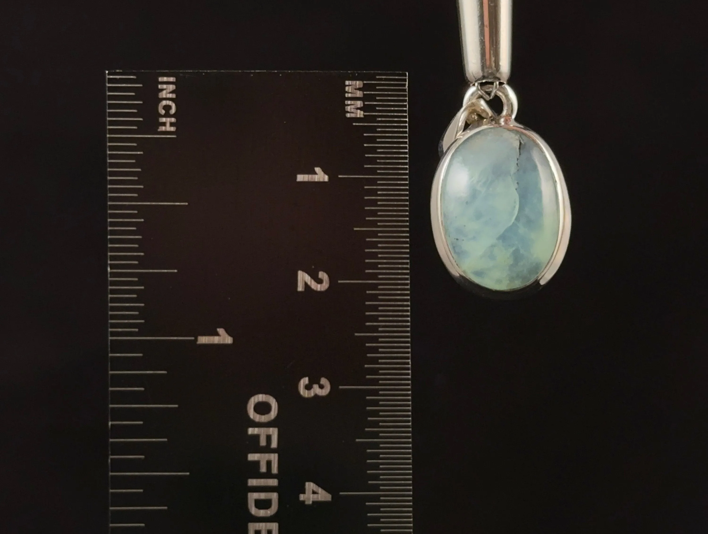 PERUVIAN OPAL Gemstone Pendant - Genuine BLUE Opal Oval Crystal Cabochon Polished and Set in a Sterling Silver Open Back Bezel, 52913