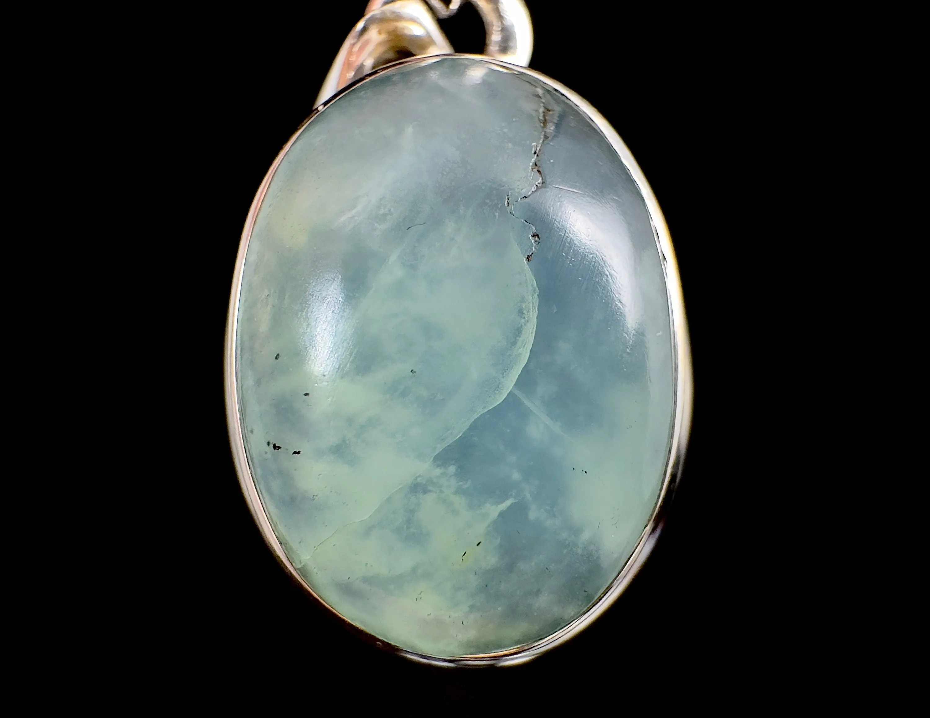 PERUVIAN OPAL Gemstone Pendant - Genuine BLUE Opal Oval Crystal Cabochon Polished and Set in a Sterling Silver Open Back Bezel, 52913