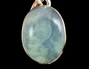 PERUVIAN OPAL Gemstone Pendant - Genuine BLUE Opal Oval Crystal Cabochon Polished and Set in a Sterling Silver Open Back Bezel, 52913