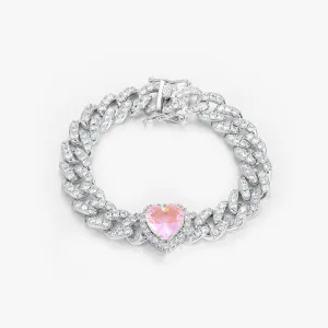 Pink Heart Cuban Link Bracelet - 10mm