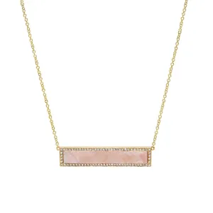 Pink Opal Inlay Bar Necklace with Diamonds