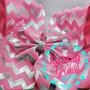 Pink with Silver Chevron Stripes Hair Bow
