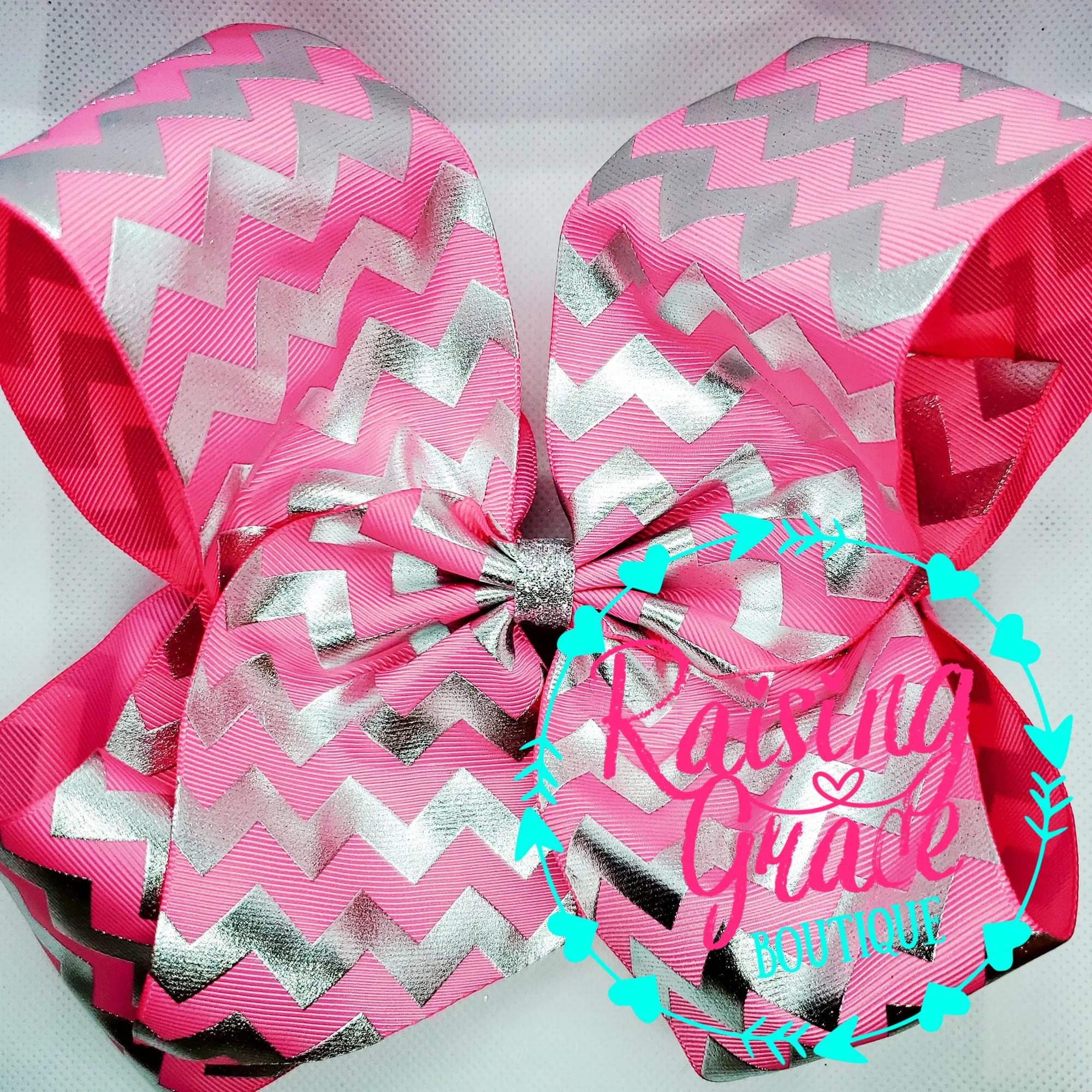Pink with Silver Chevron Stripes Hair Bow