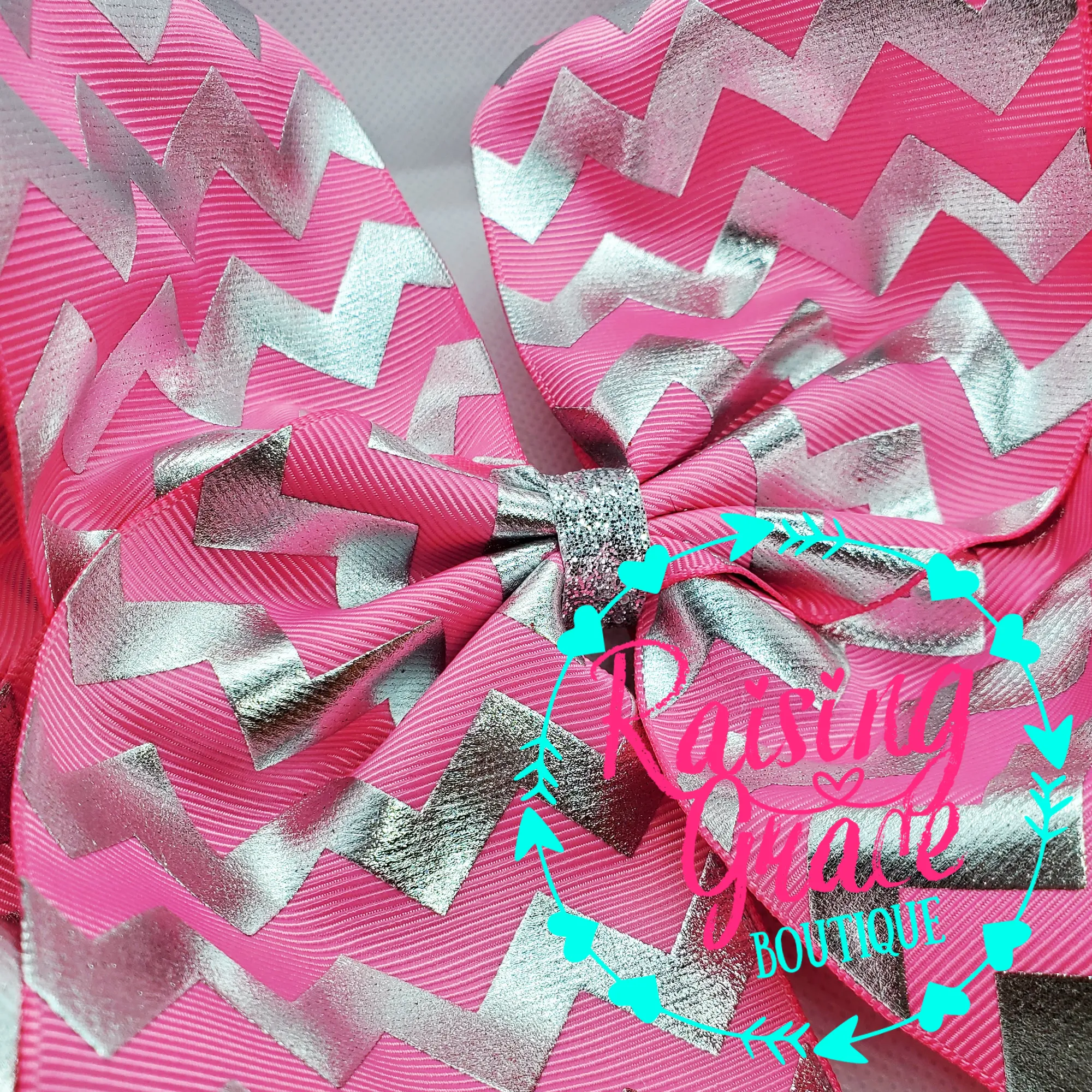 Pink with Silver Chevron Stripes Hair Bow