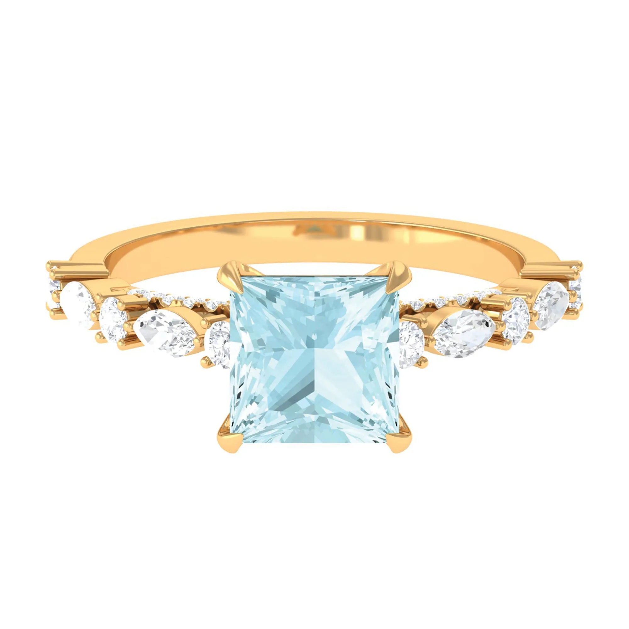 Princess Cut Sky Blue Topaz Solitaire Engagement Ring with Moissanite