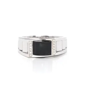 "Emerald Cabochon" 18k White Gold, Genuine Burmese Black Jadeite Jade, Emerald Cut Ring