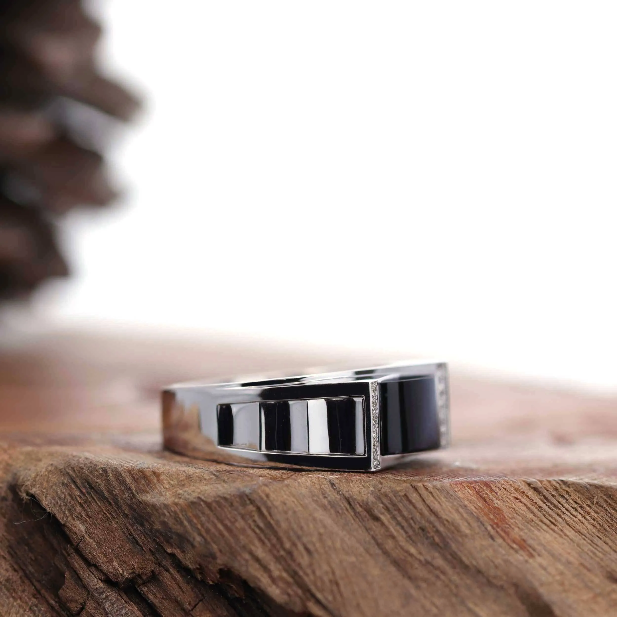 "Emerald Cabochon" 18k White Gold, Genuine Burmese Black Jadeite Jade, Emerald Cut Ring