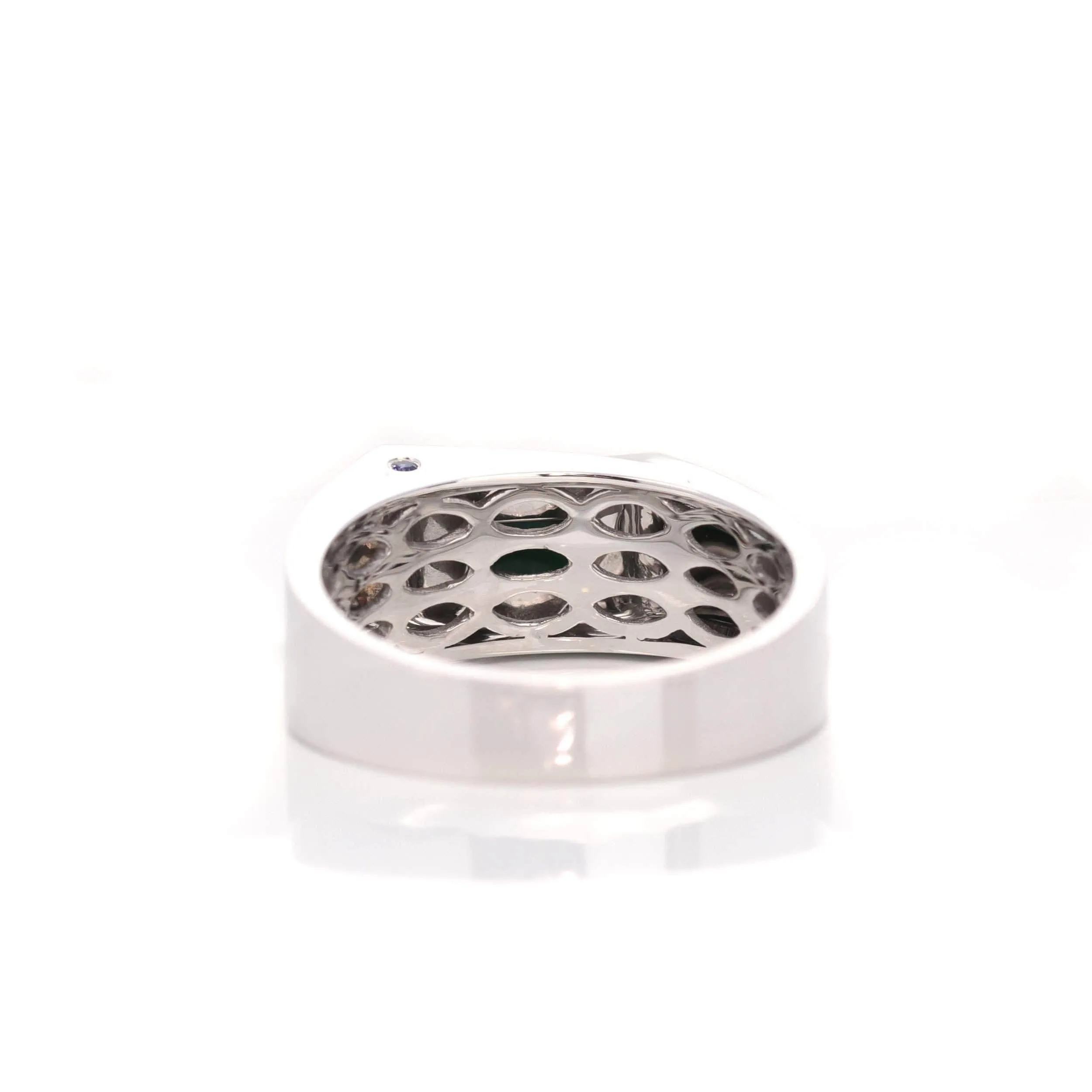 "Emerald Cabochon" 18k White Gold, Genuine Burmese Black Jadeite Jade, Emerald Cut Ring