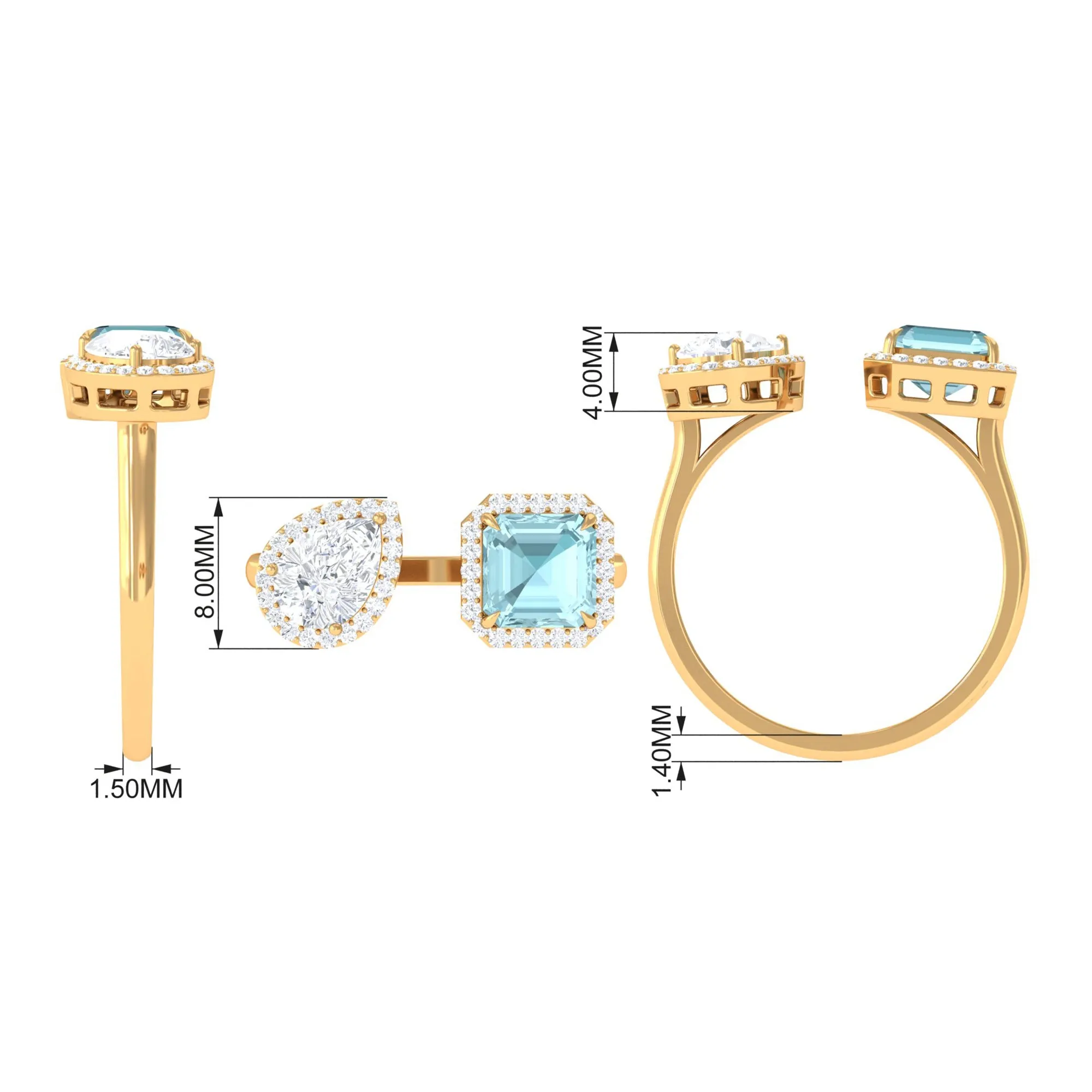 Real Sky Blue Topaz Cuff Ring With Moissanite