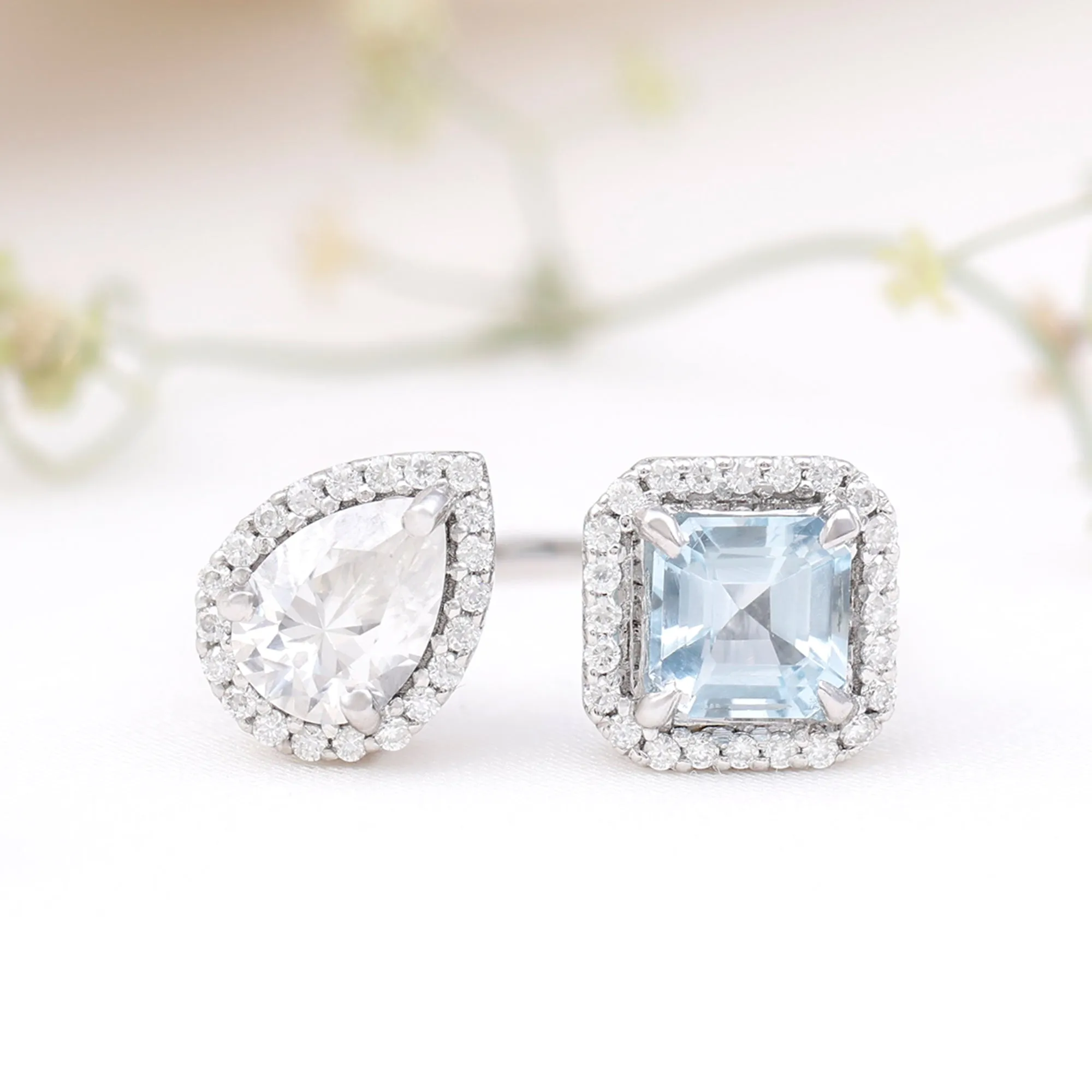 Real Sky Blue Topaz Cuff Ring With Moissanite
