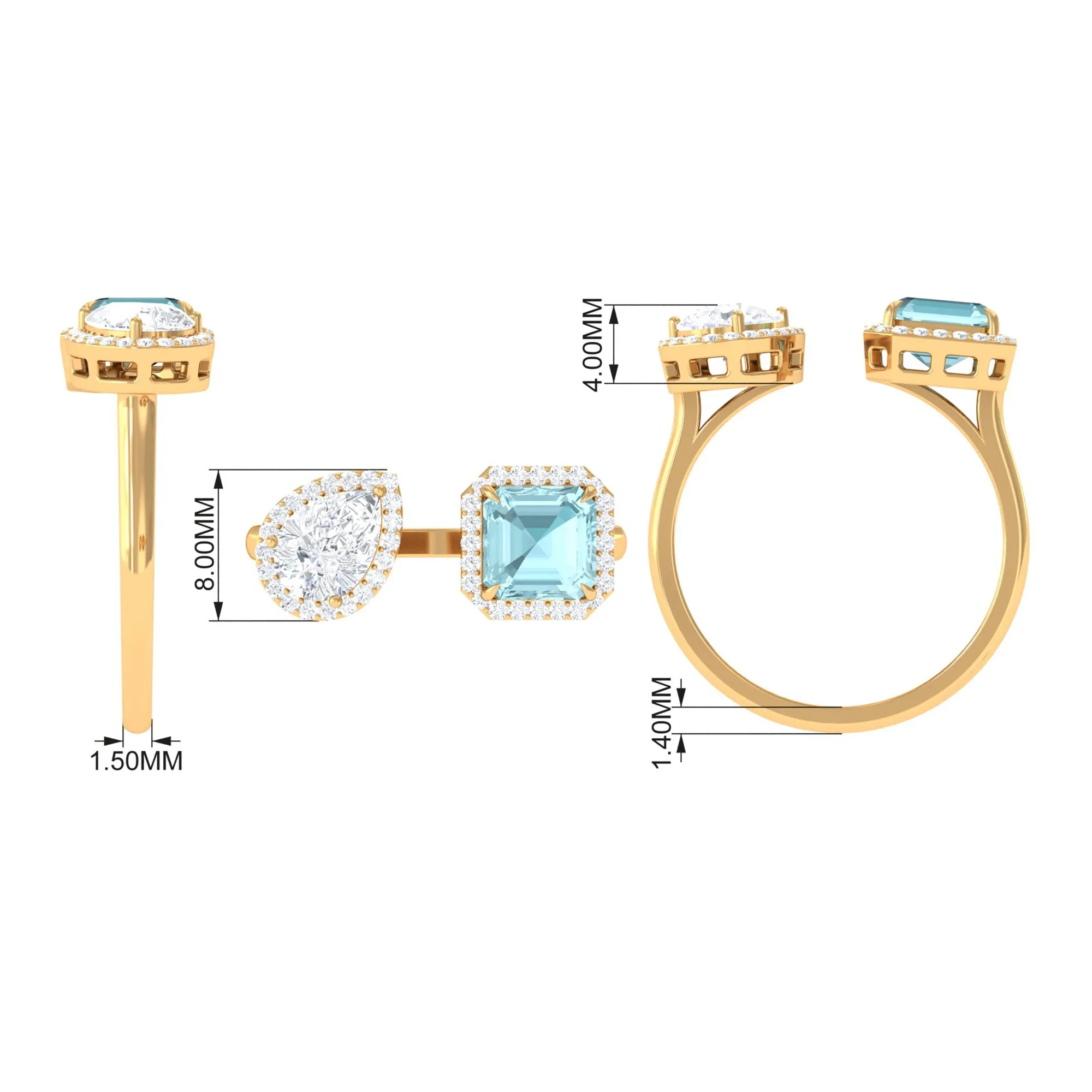 Real Sky Blue Topaz Cuff Ring With Moissanite
