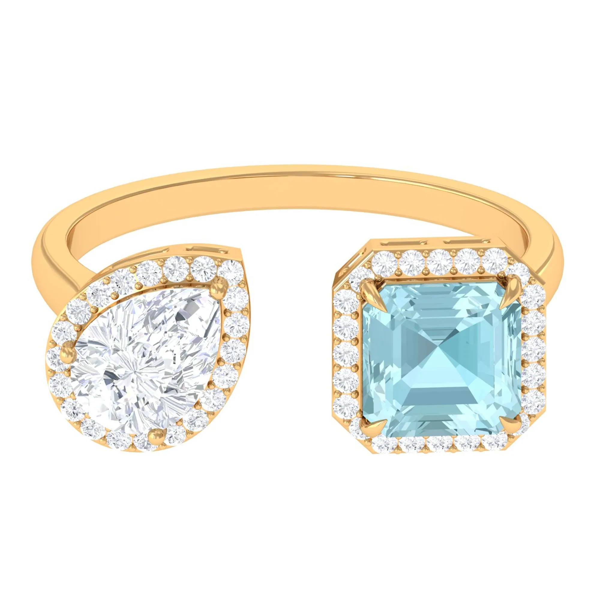Real Sky Blue Topaz Cuff Ring With Moissanite
