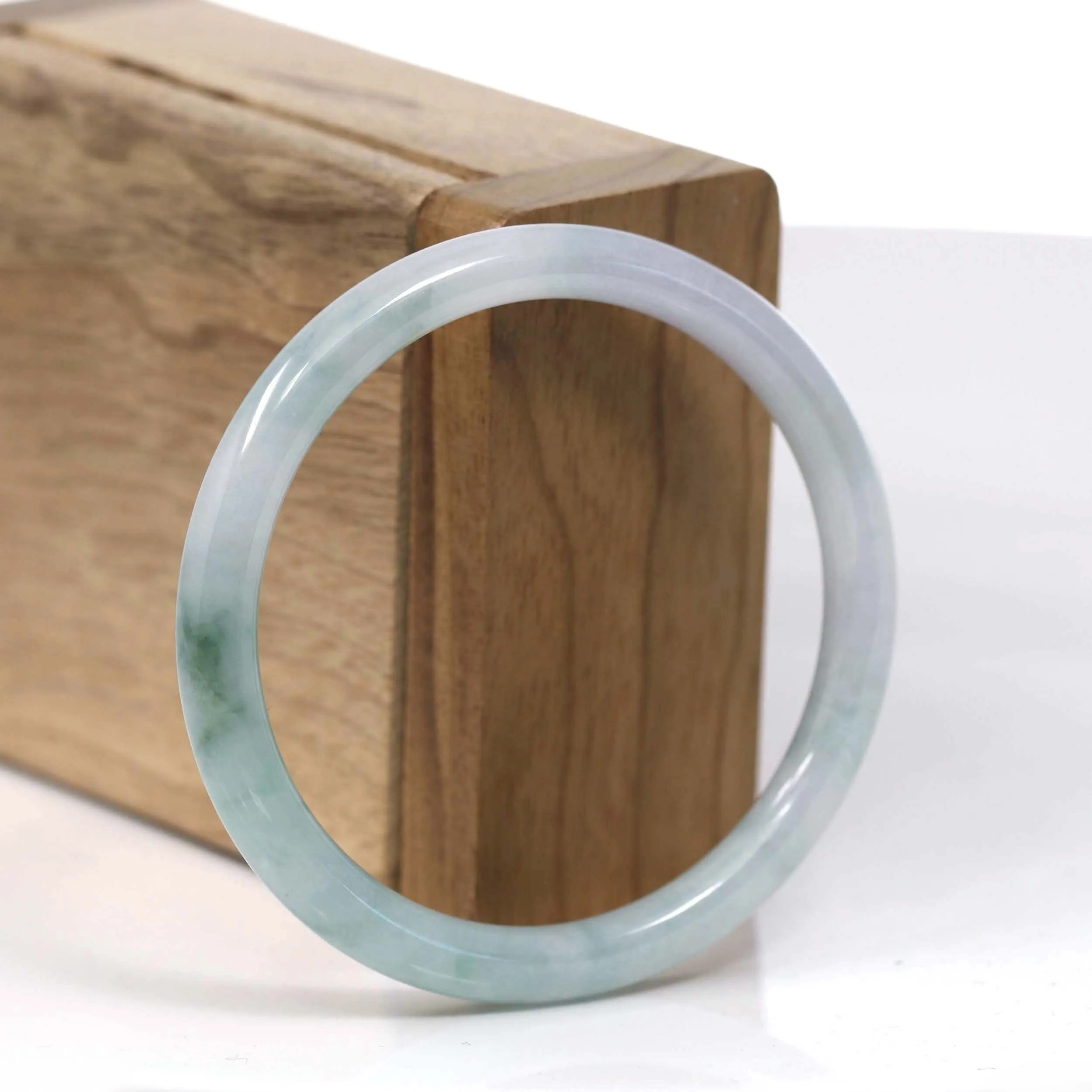 RealJade® Co. "Petite" Natural Burmese Blue-green Jadeite Jade Bangle Bracelet (54.26mm)#T154