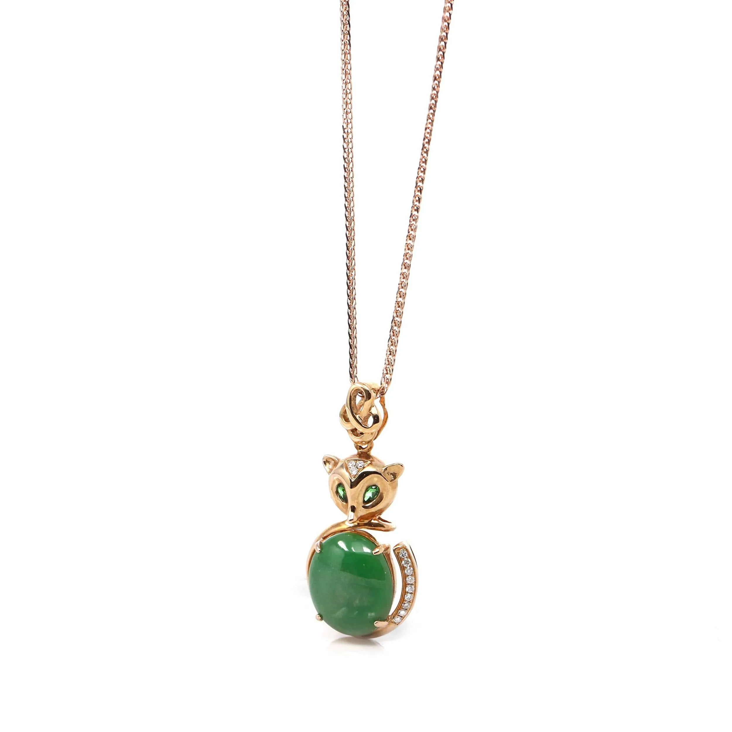 RealJade® Co. "Stallion" 18k Rose Gold Genuine Burmese Imperial Jadeite Stallion Necklace, real jadeite Jade Horse Pendant Necklace