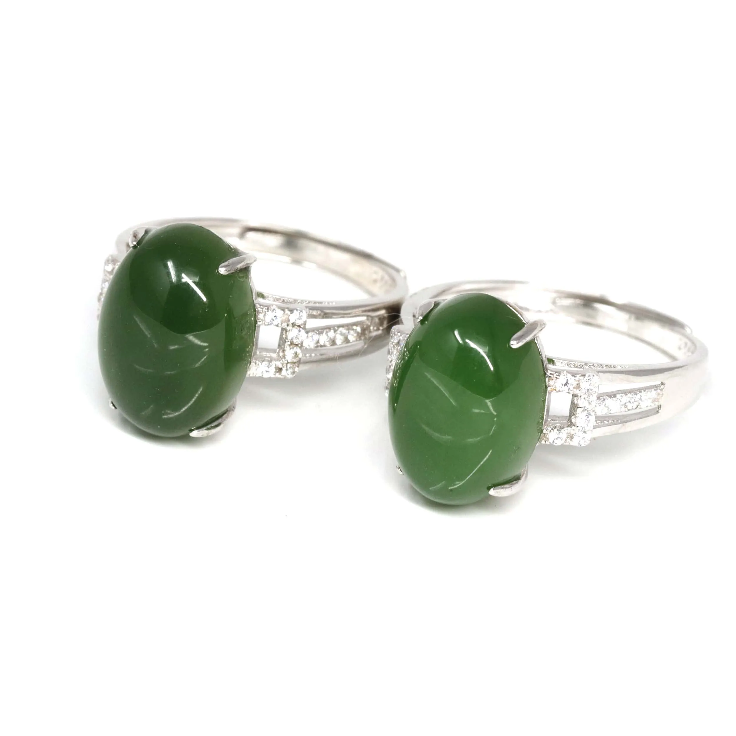 RealJade® "Classic Oval With Accents" Sterling Silver Real Green Nephrite Jade Classic Ring For Her