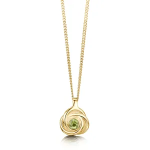 Reef Knot Small Peridot Pendant in 9ct Yellow Gold