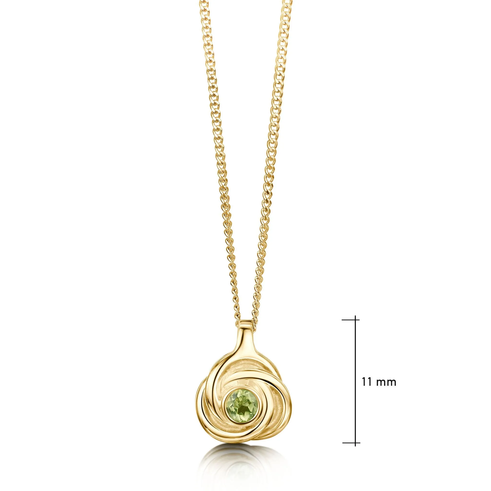 Reef Knot Small Peridot Pendant in 9ct Yellow Gold