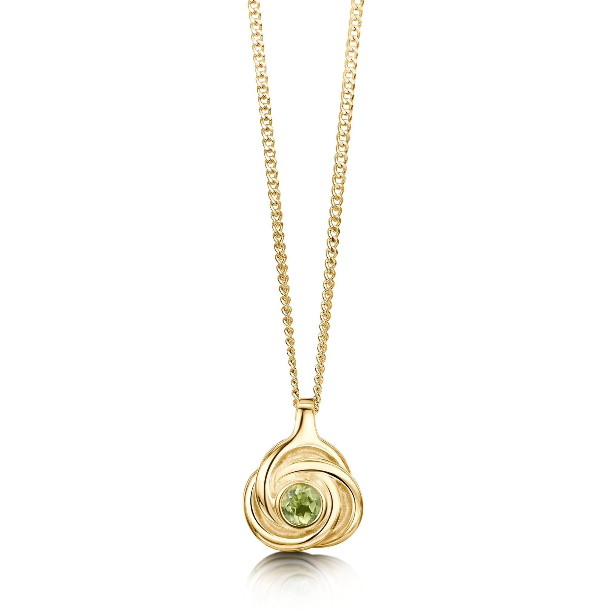 Reef Knot Small Peridot Pendant in 9ct Yellow Gold