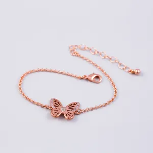 Rose Gold Light Amethyst June Birthstone Butterfly Bracelet