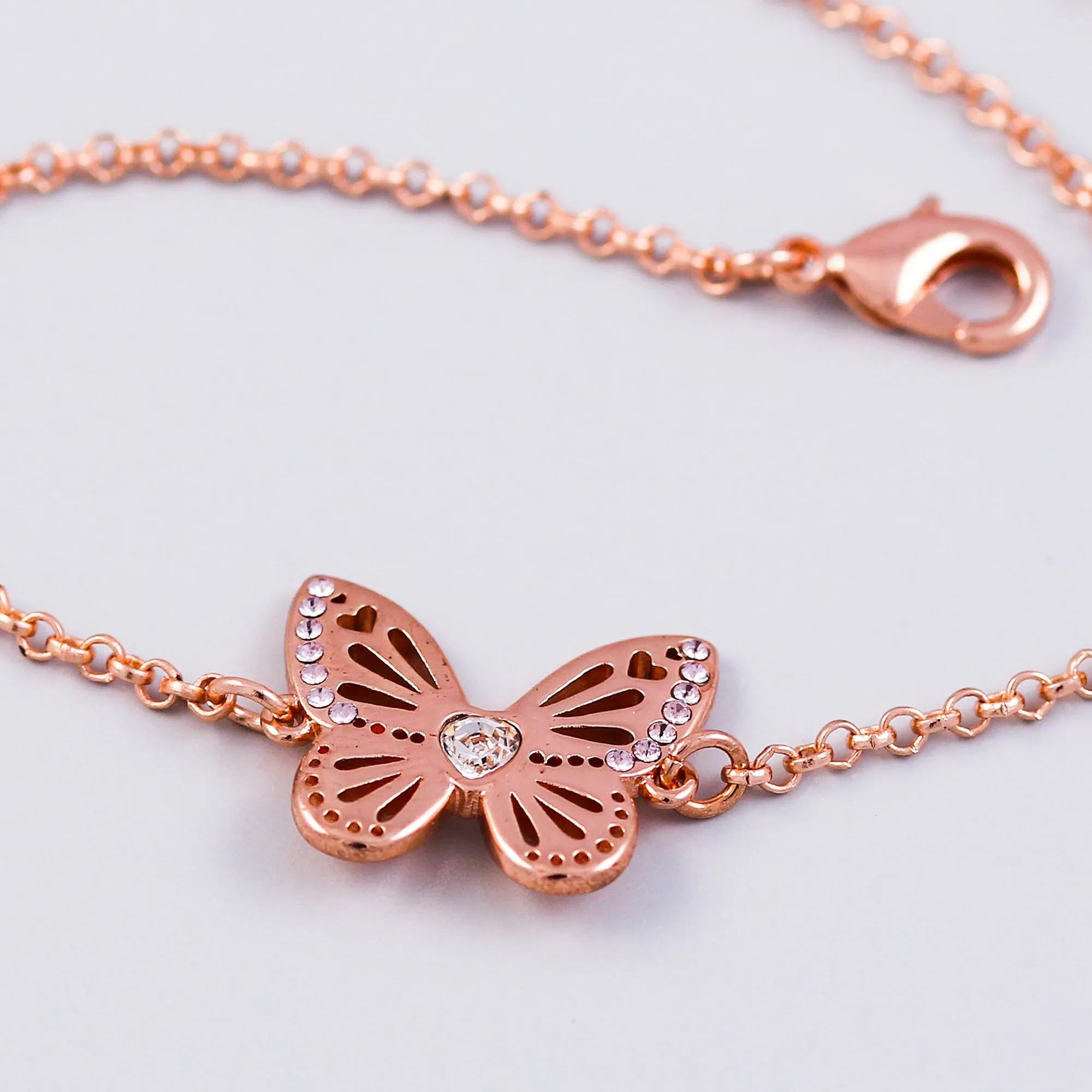 Rose Gold Light Amethyst June Birthstone Butterfly Bracelet