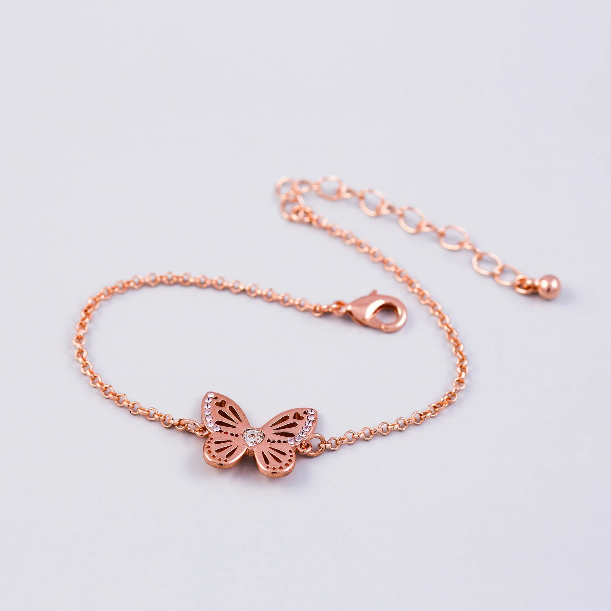 Rose Gold Light Amethyst June Birthstone Butterfly Bracelet