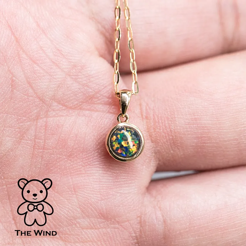 Round Shaped Australian Triplet Opal Necklace 14k Yellow Gold