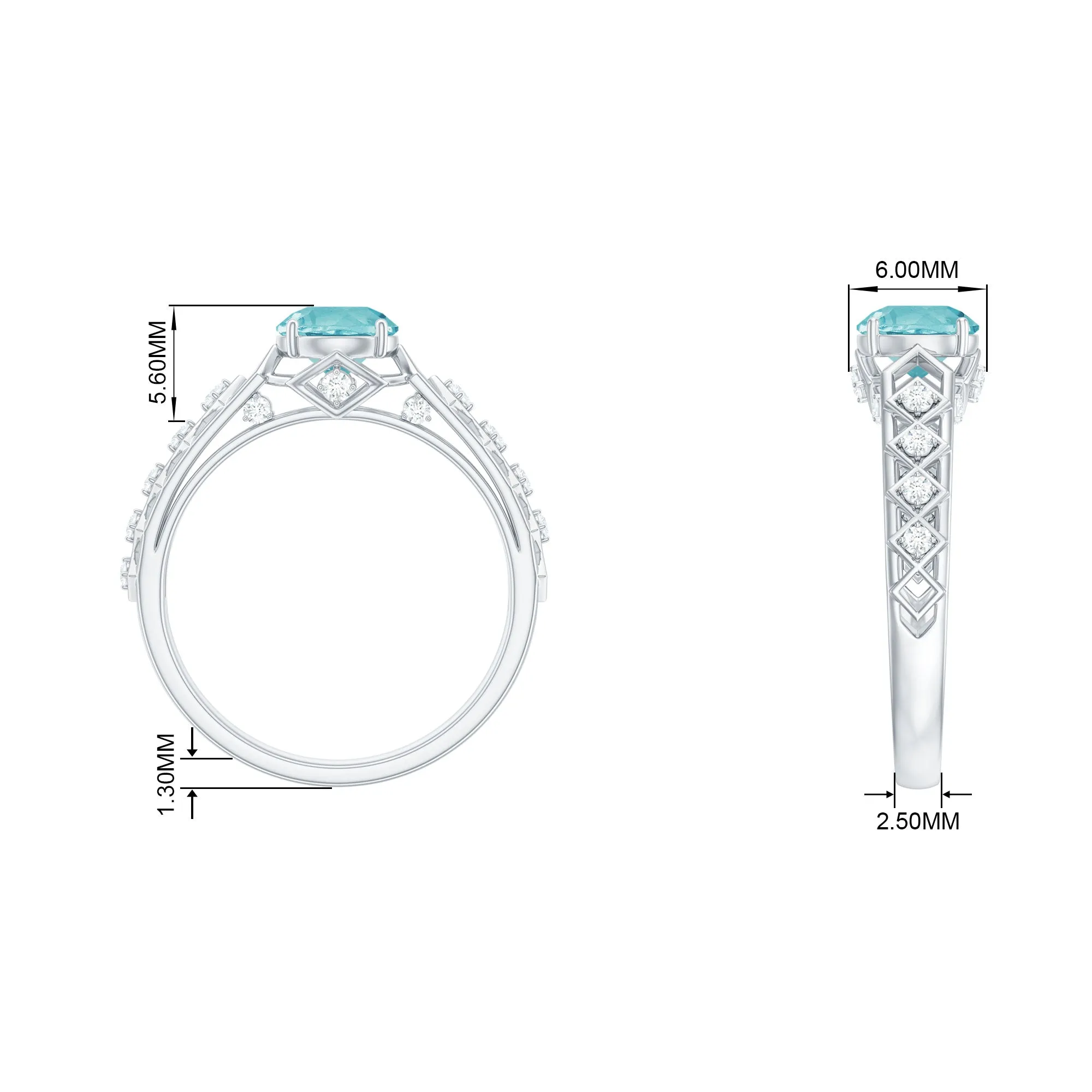 Round Sky Blue Topaz Solitaire Art Deco Ring with Diamond