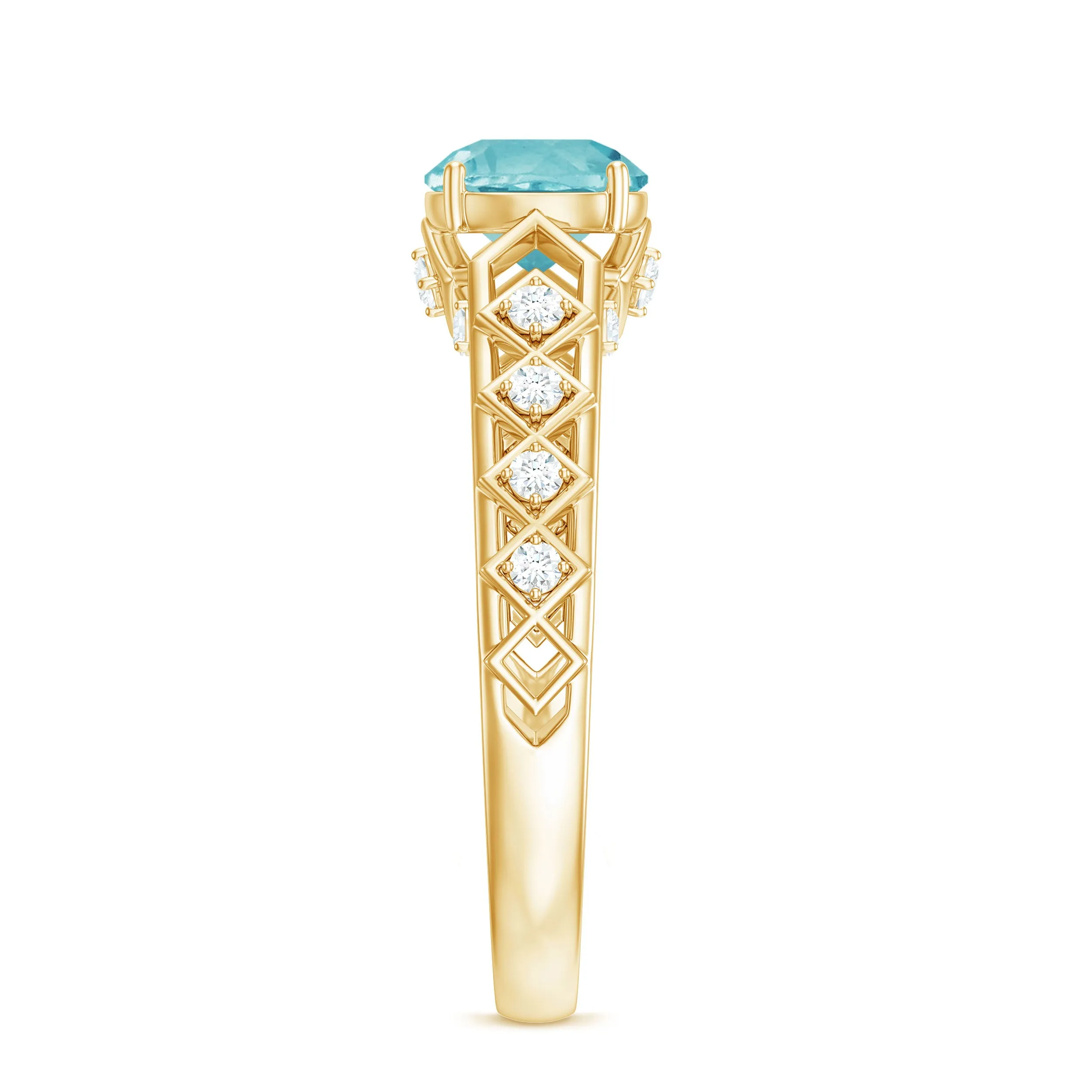 Round Sky Blue Topaz Solitaire Art Deco Ring with Diamond