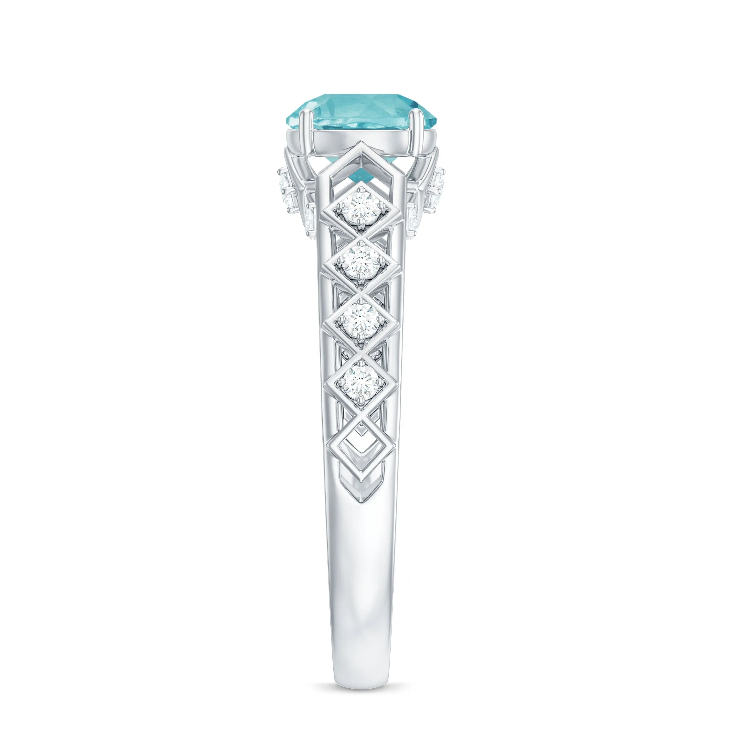 Round Sky Blue Topaz Solitaire Art Deco Ring with Diamond