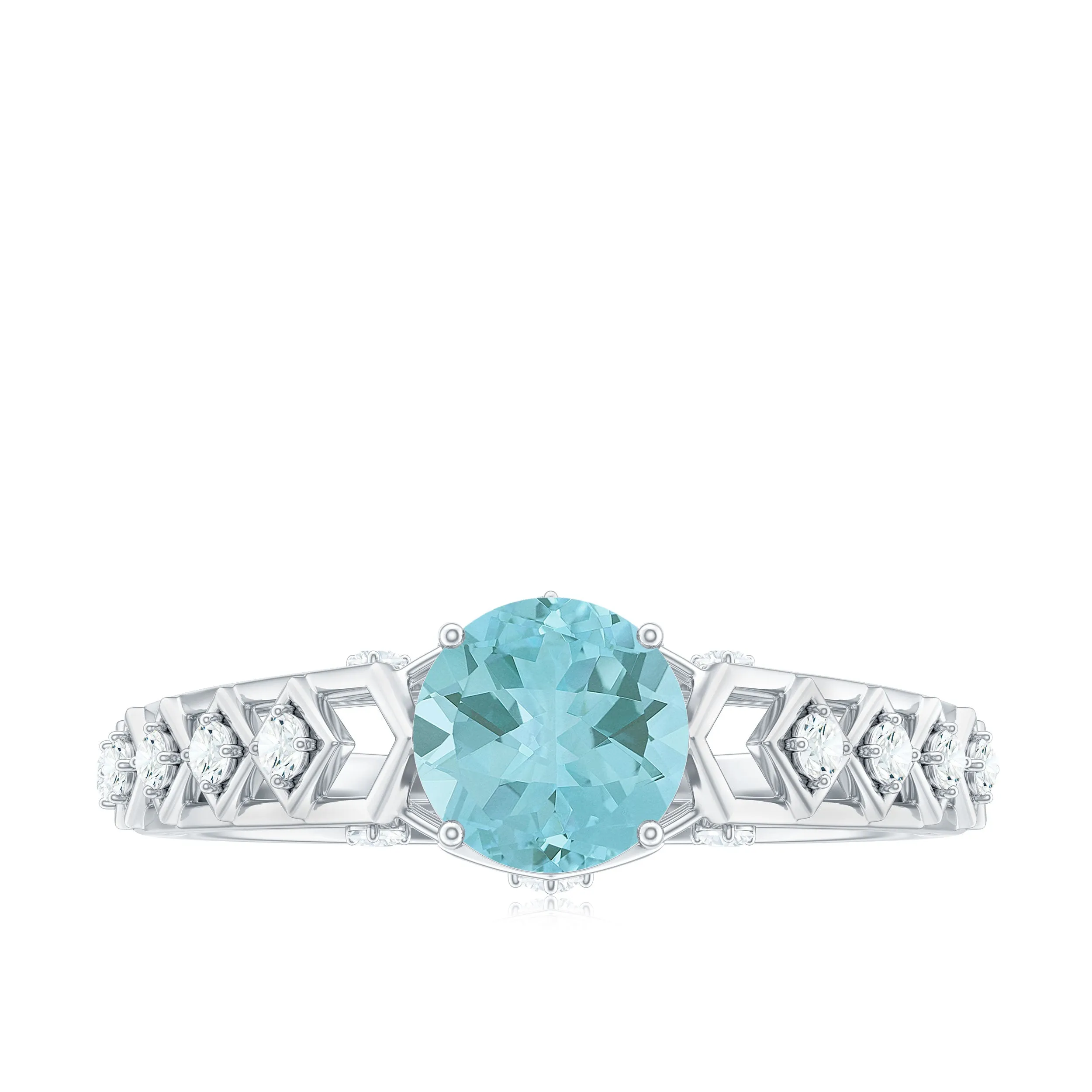Round Sky Blue Topaz Solitaire Art Deco Ring with Diamond