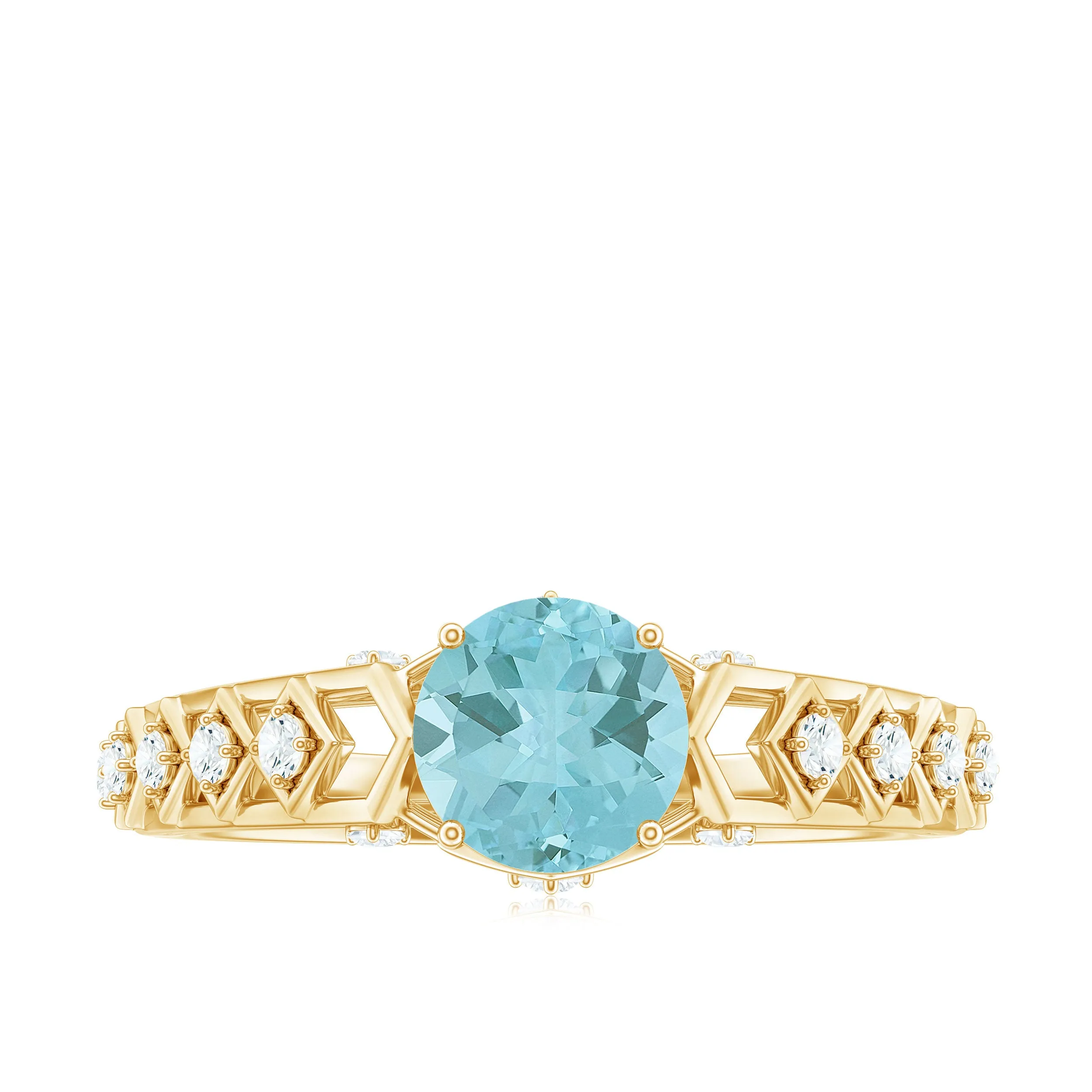 Round Sky Blue Topaz Solitaire Art Deco Ring with Diamond