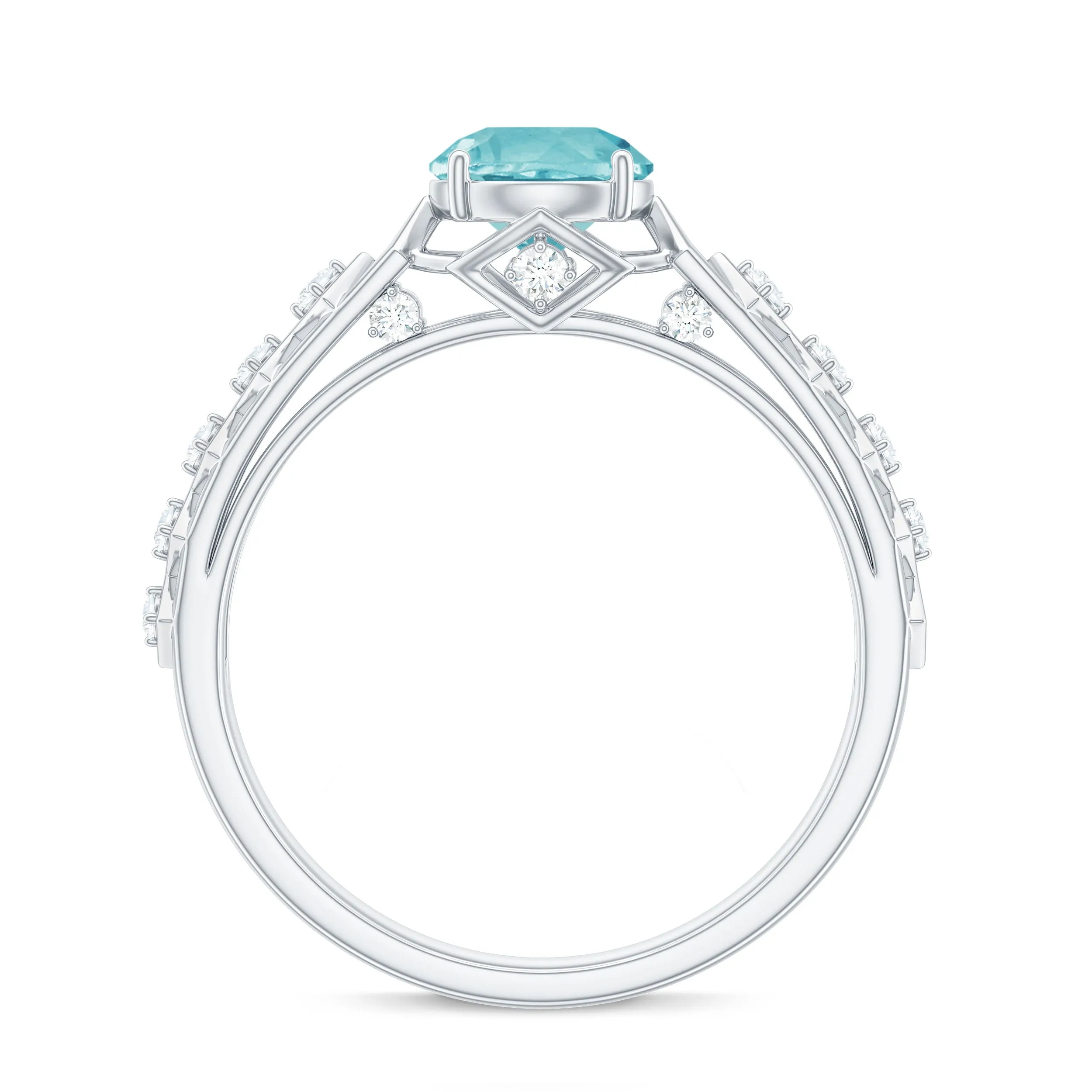 Round Sky Blue Topaz Solitaire Art Deco Ring with Diamond