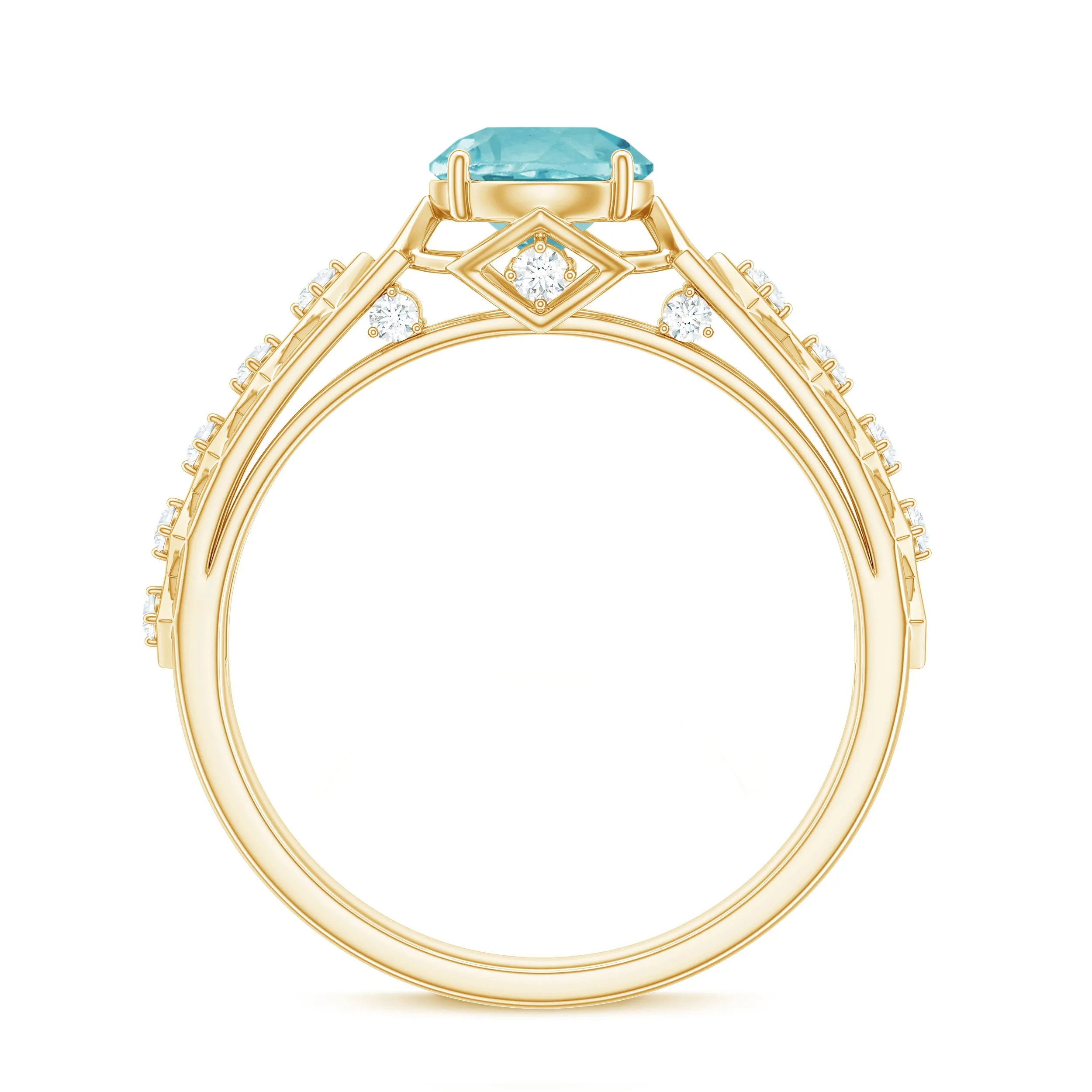 Round Sky Blue Topaz Solitaire Art Deco Ring with Diamond